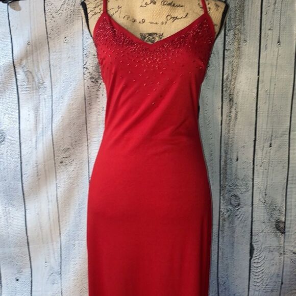 Fanny USA Long Beaded Cut Out Back Red Evening Dress Women size XL - Picture 4 of 16